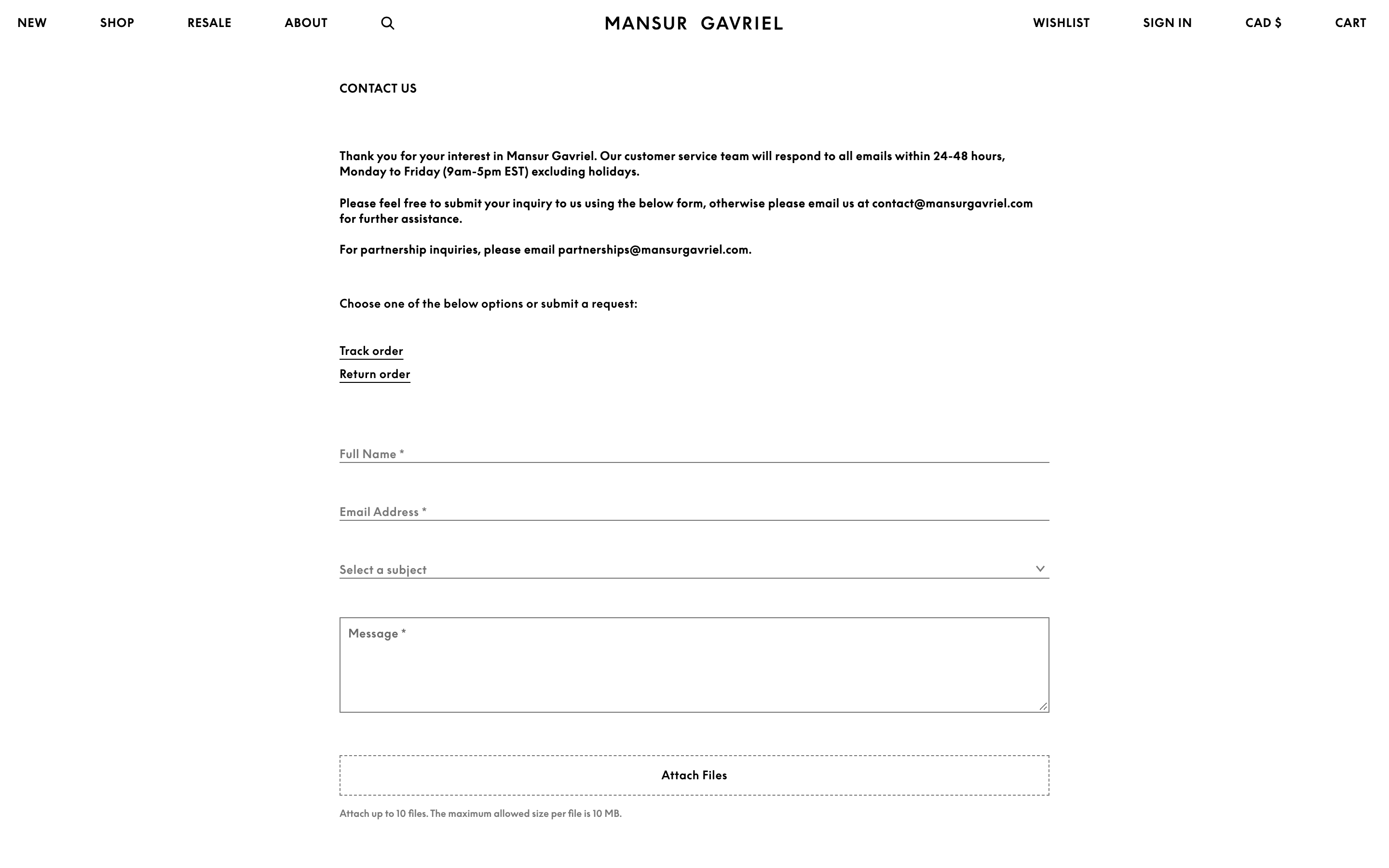 Mansur Gavriel contact page