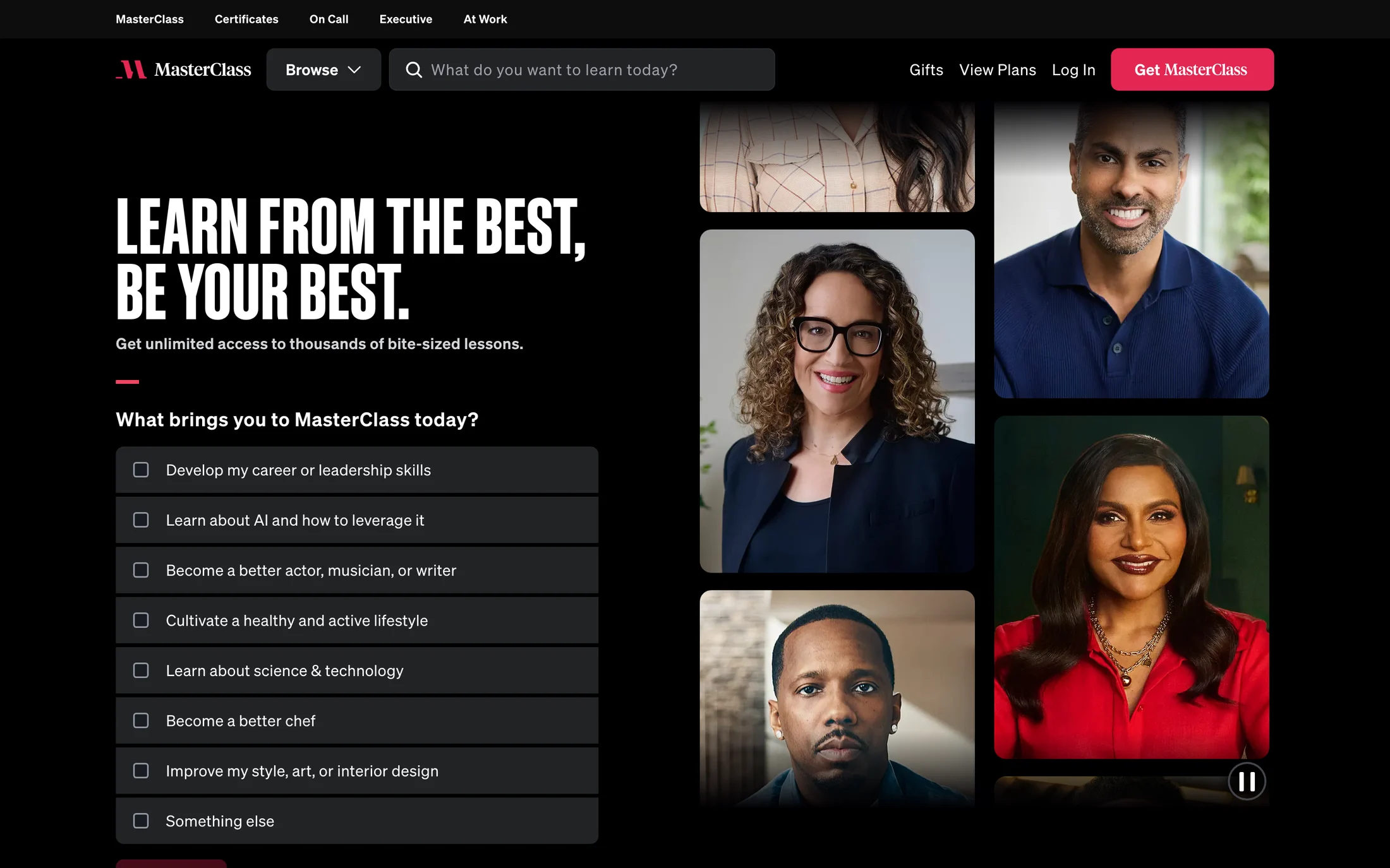 MasterClass website color scheme