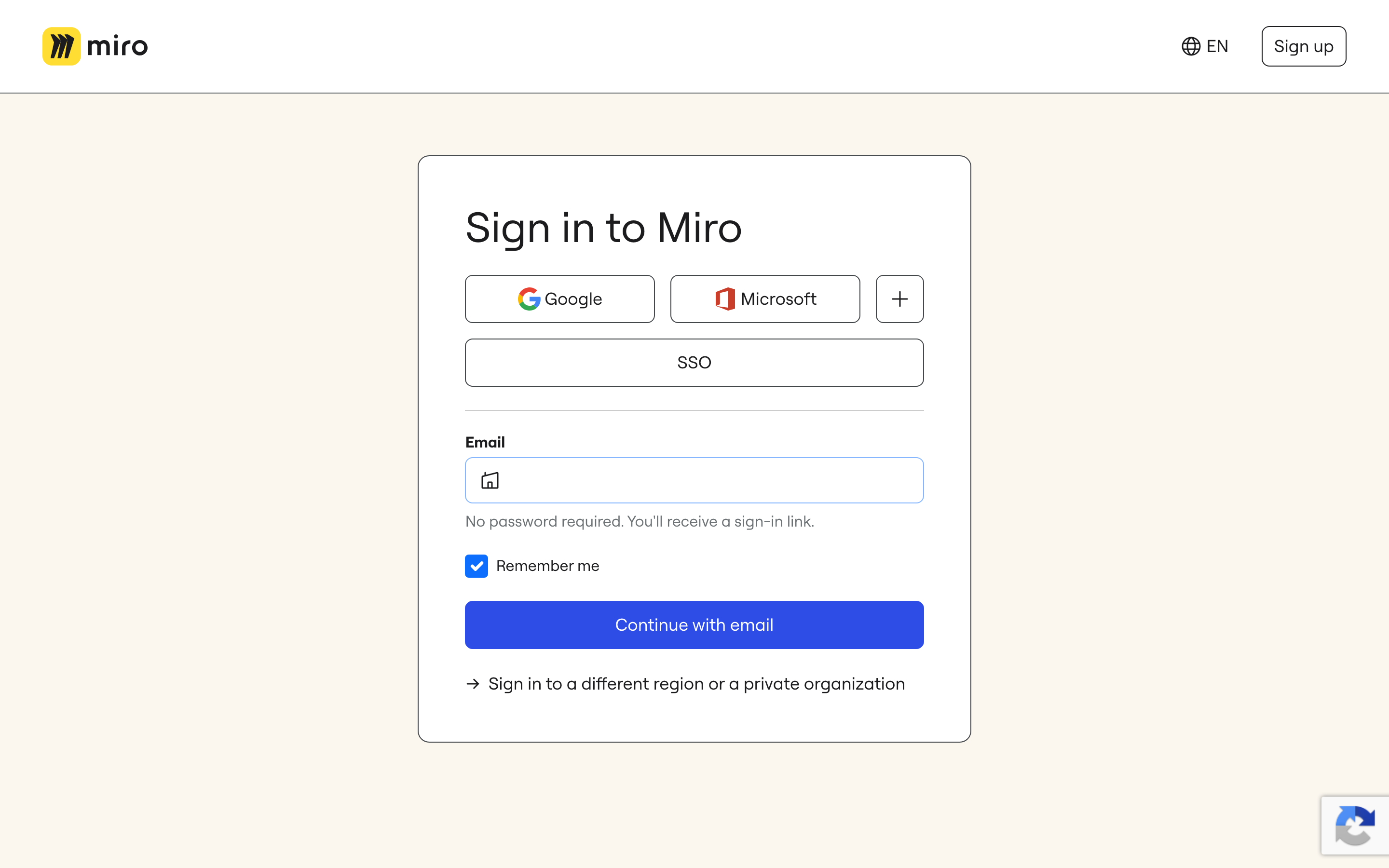 Miro login page