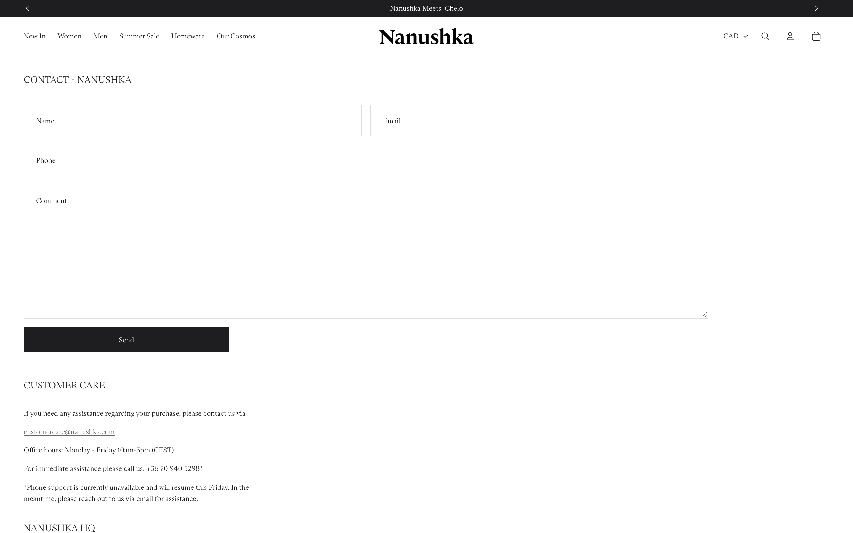 Nanushka contact page