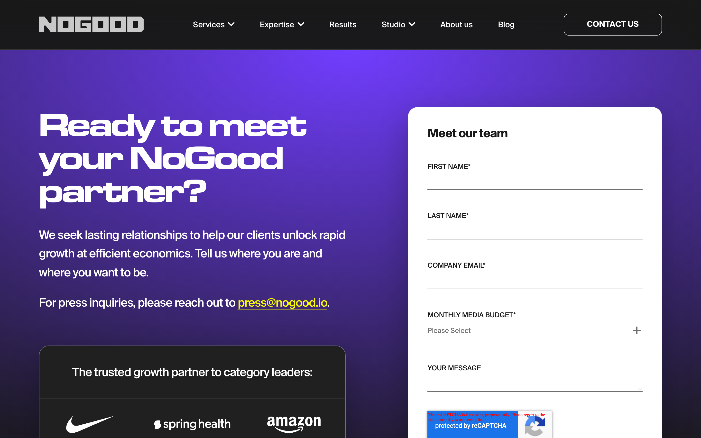 NoGood contact page