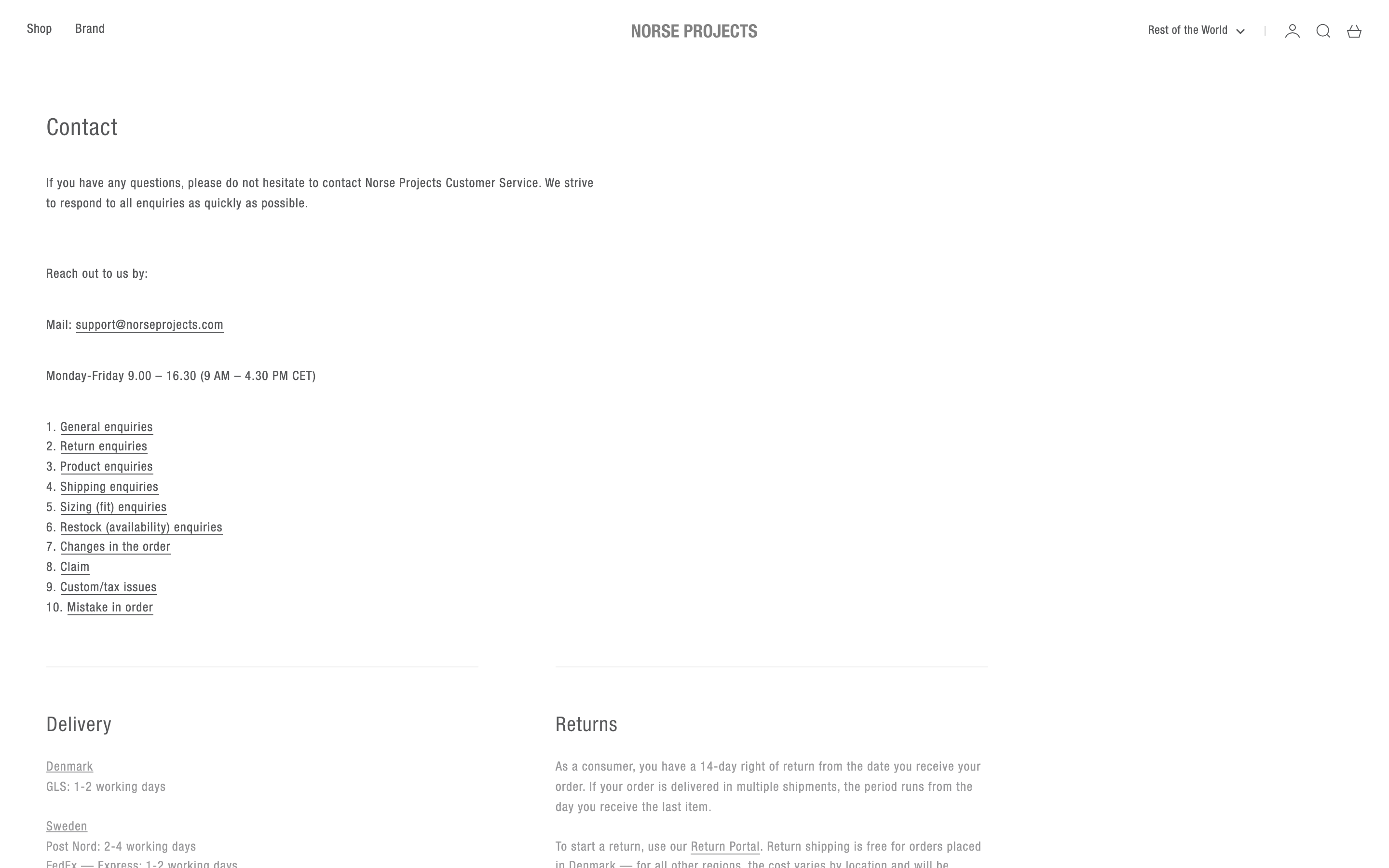 Norse Projects contact page