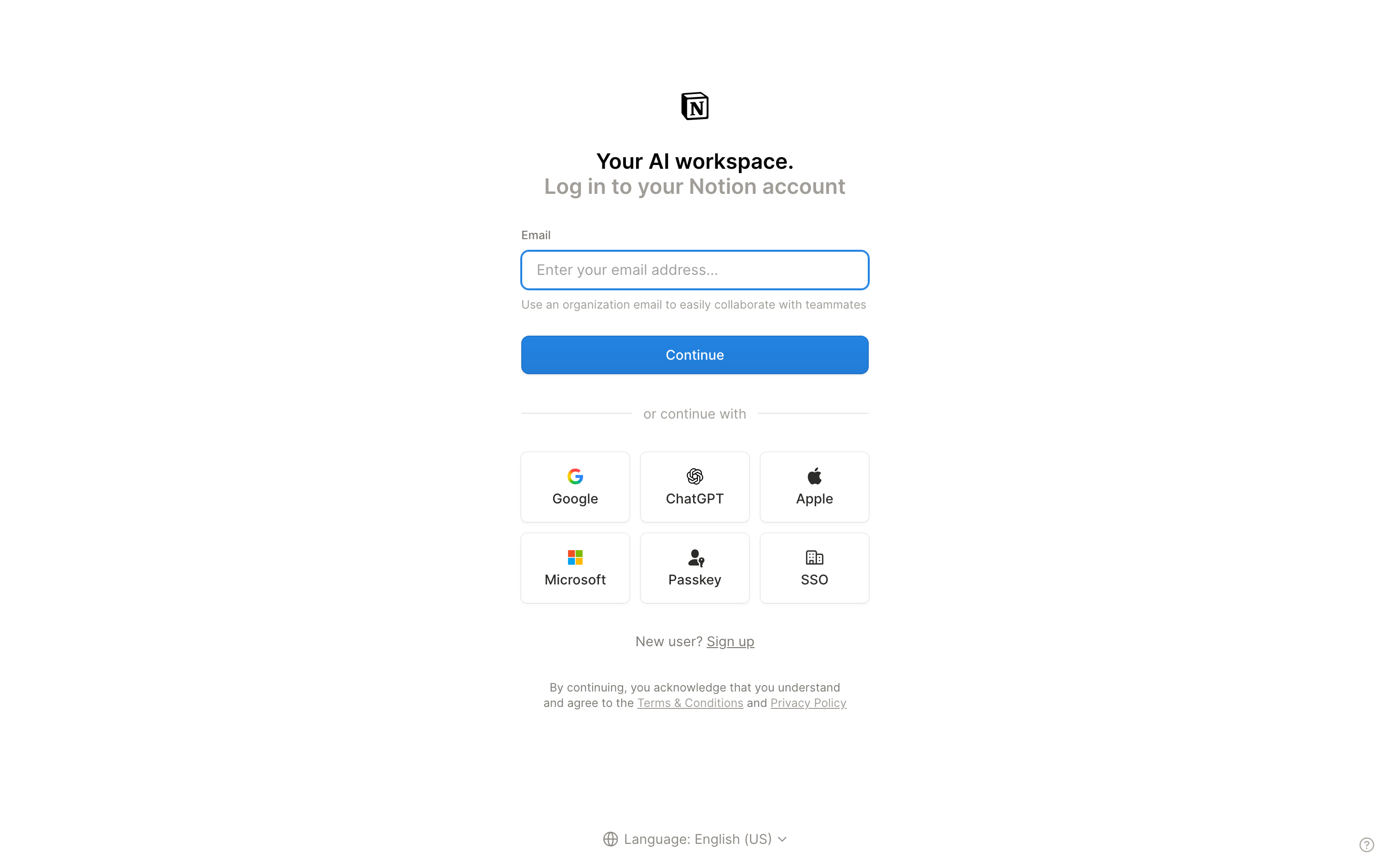 Notion login page