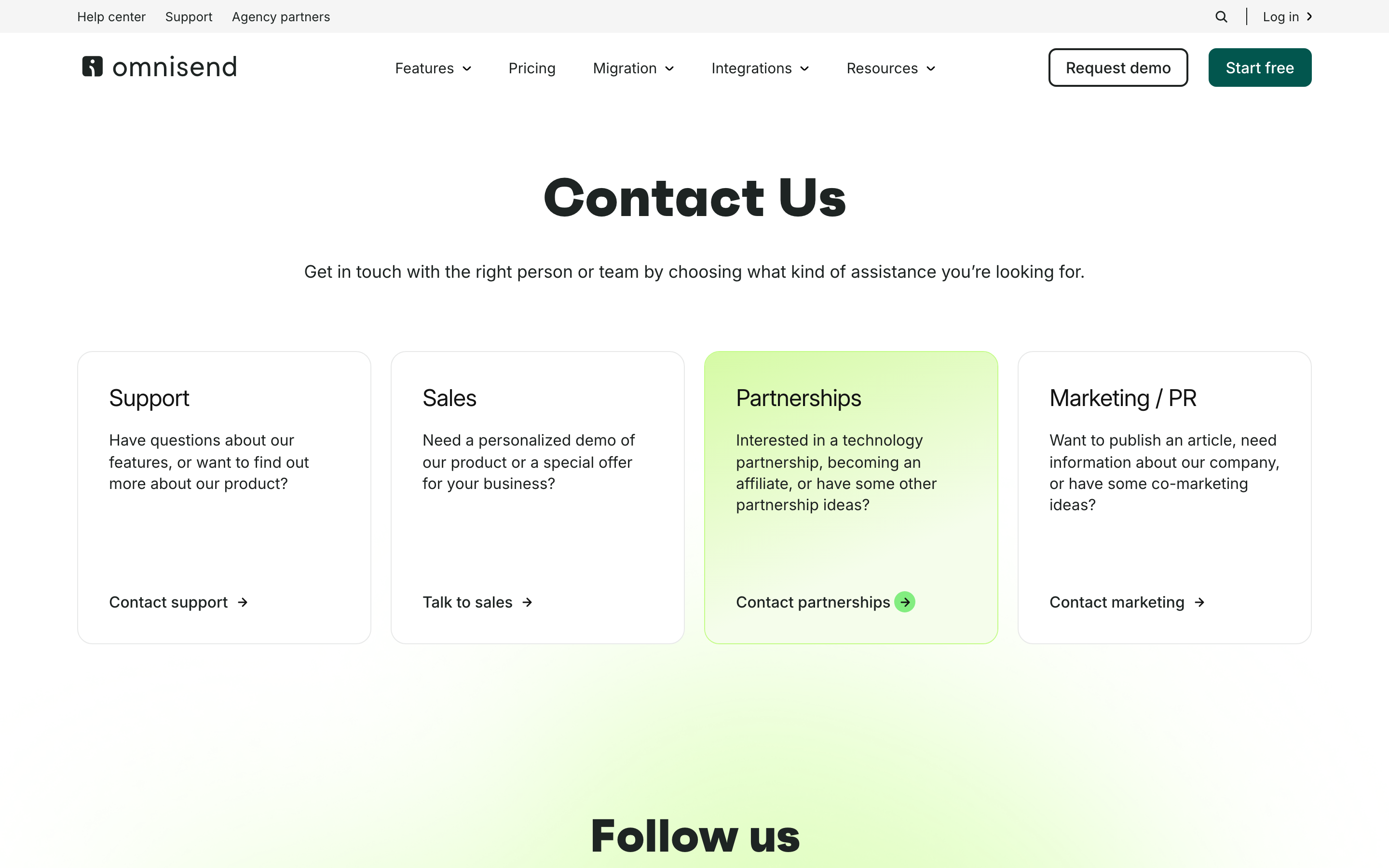 Omnisend contact page