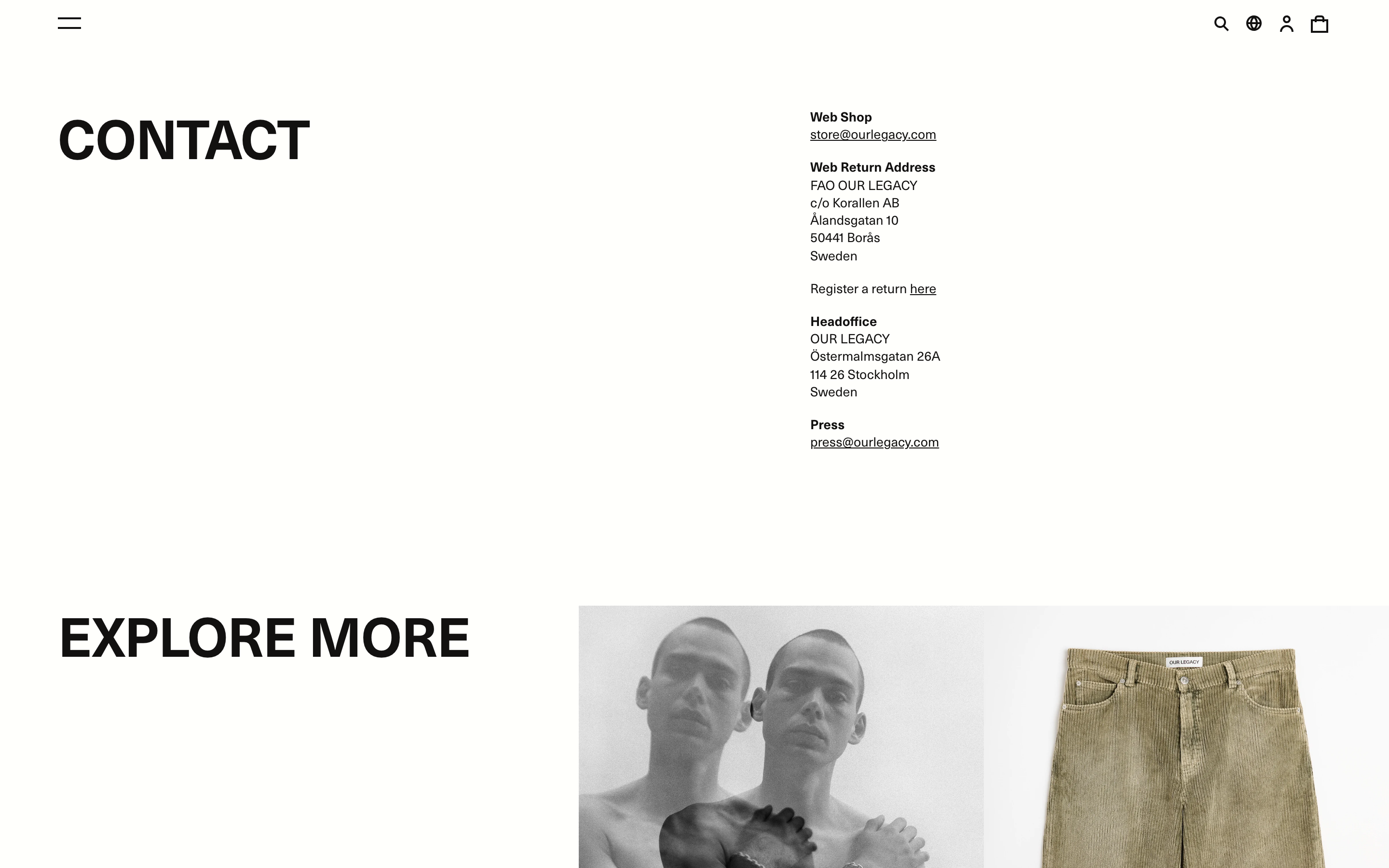 Our Legacy contact page