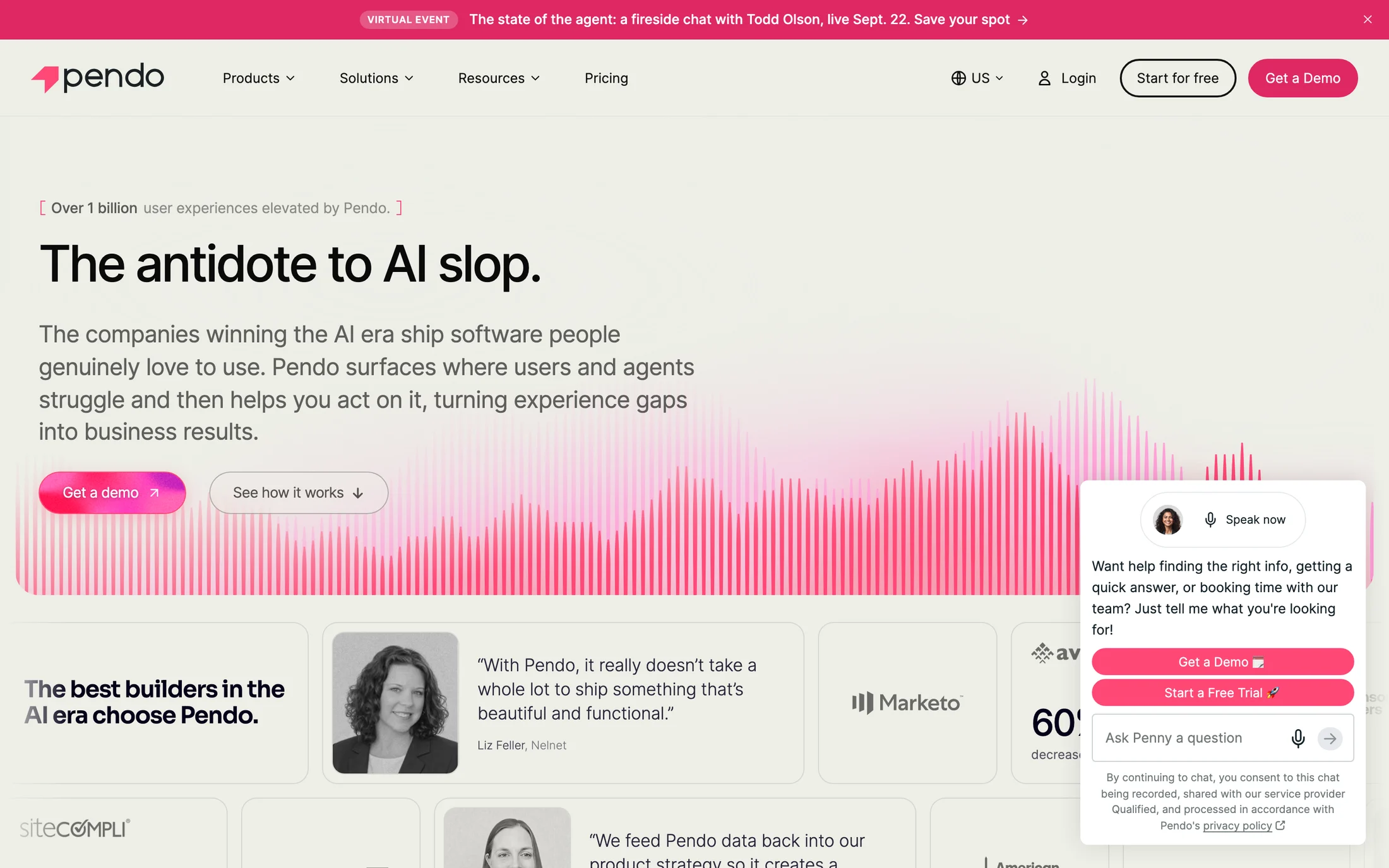 Pendo website color scheme