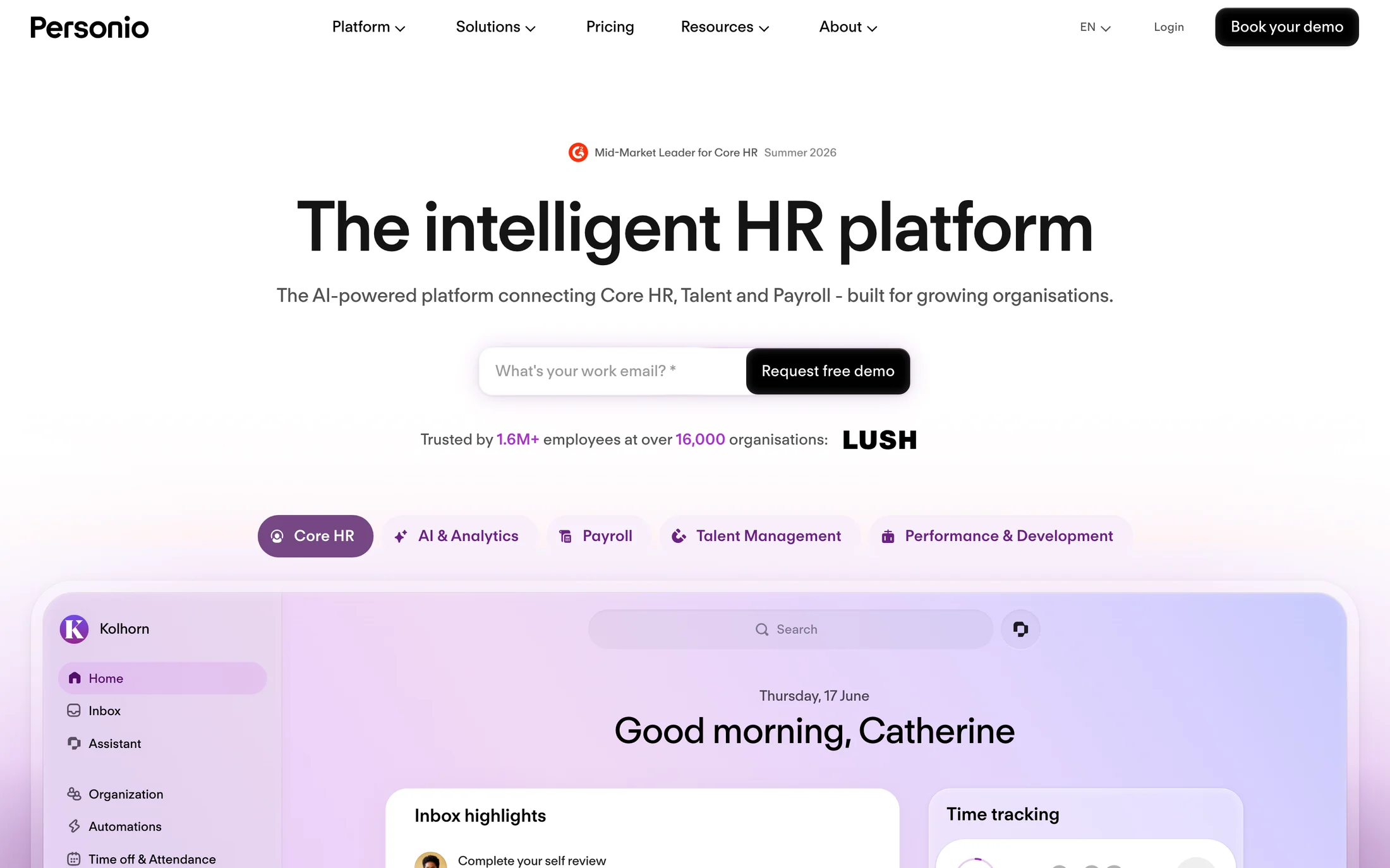 Personio website color scheme