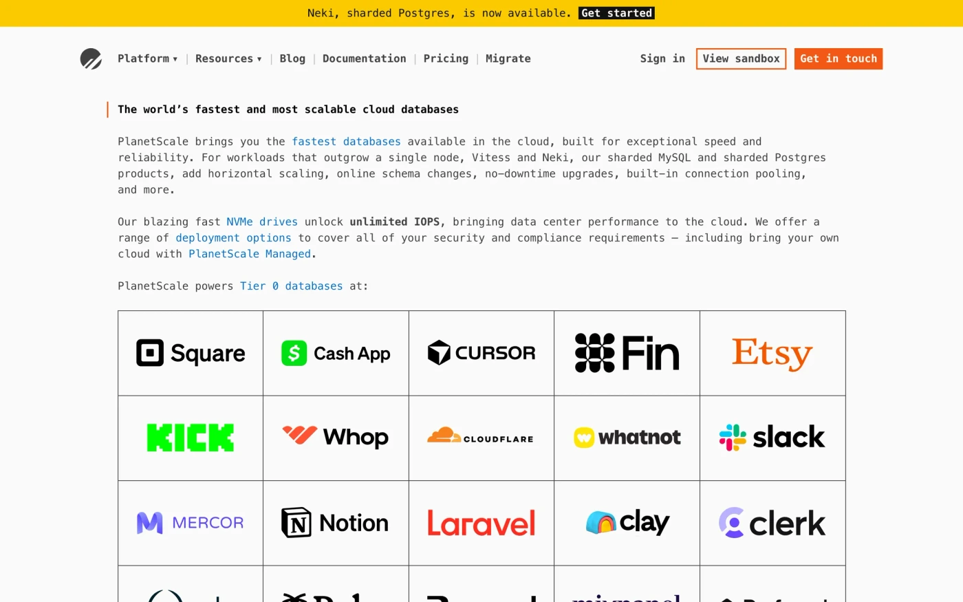 PlanetScale homepage
