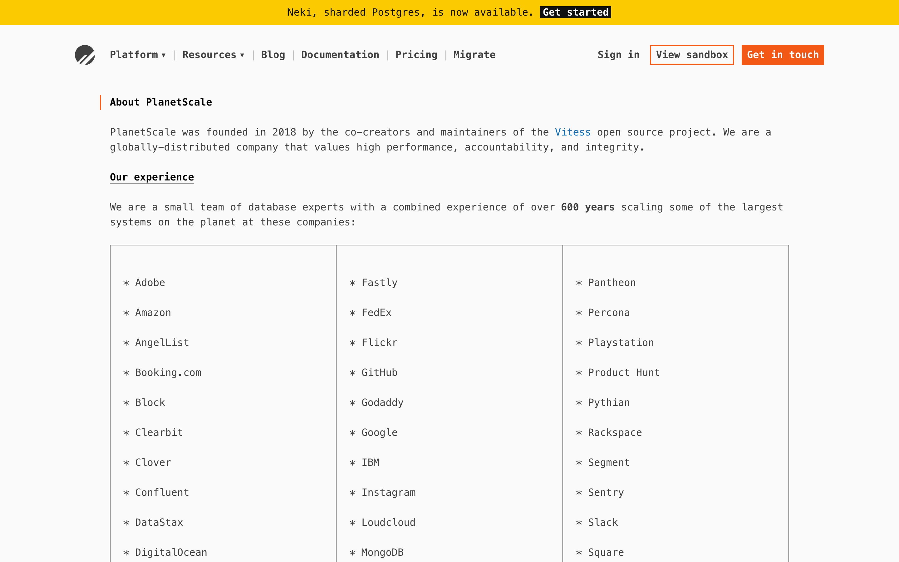 PlanetScale about page
