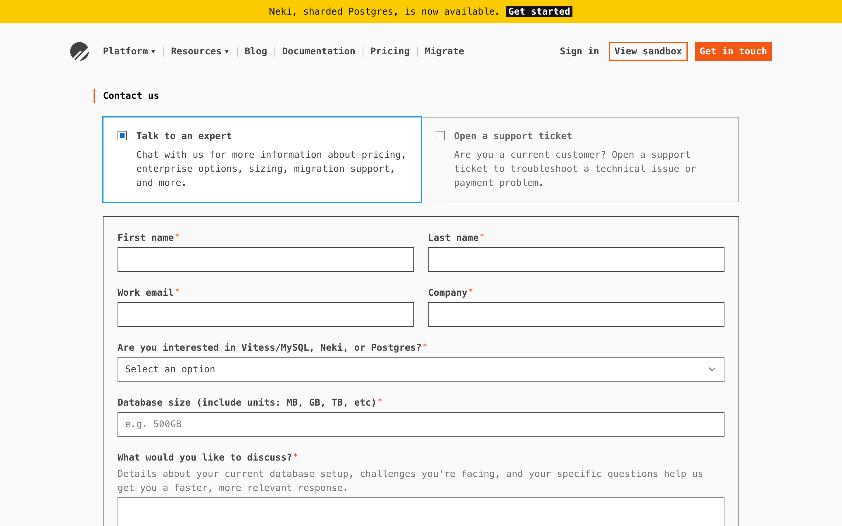 PlanetScale contact page