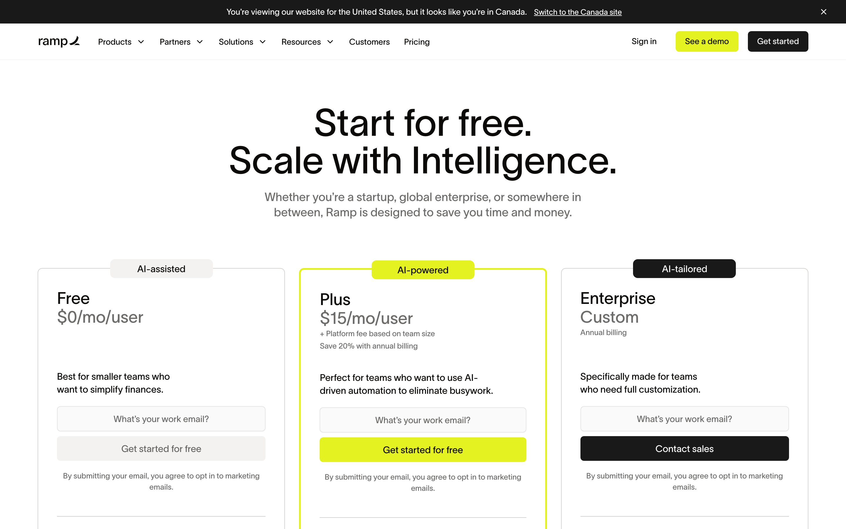 Ramp pricing page