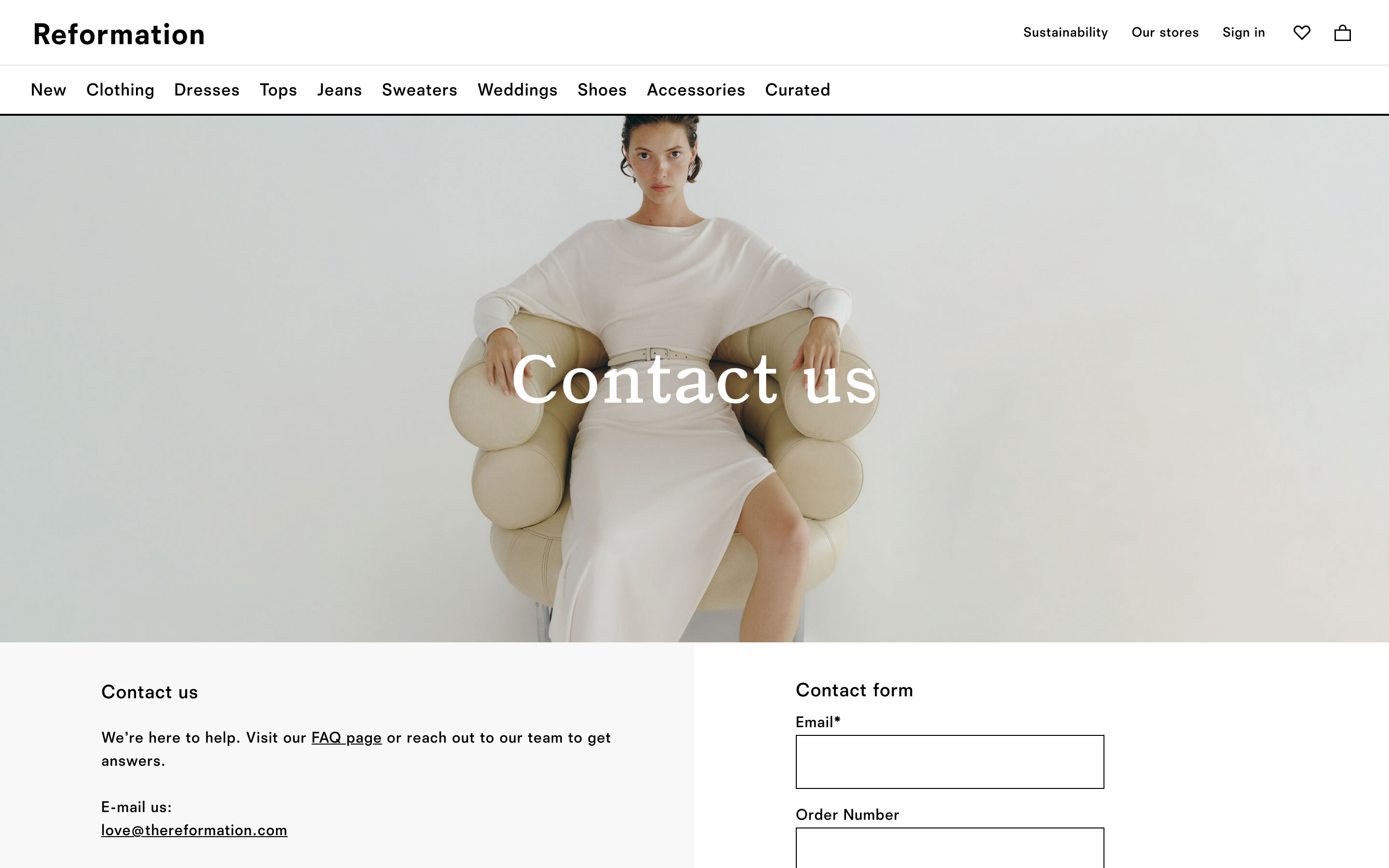Reformation contact page