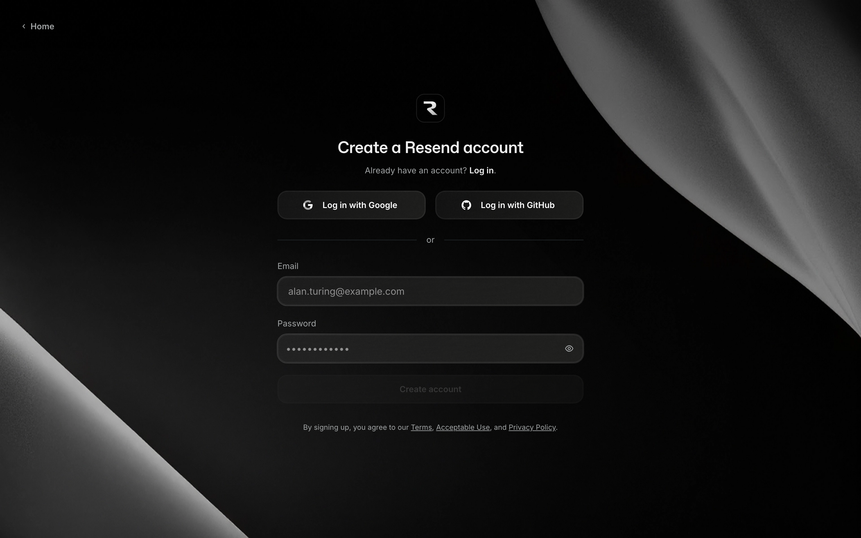 Resend signup page
