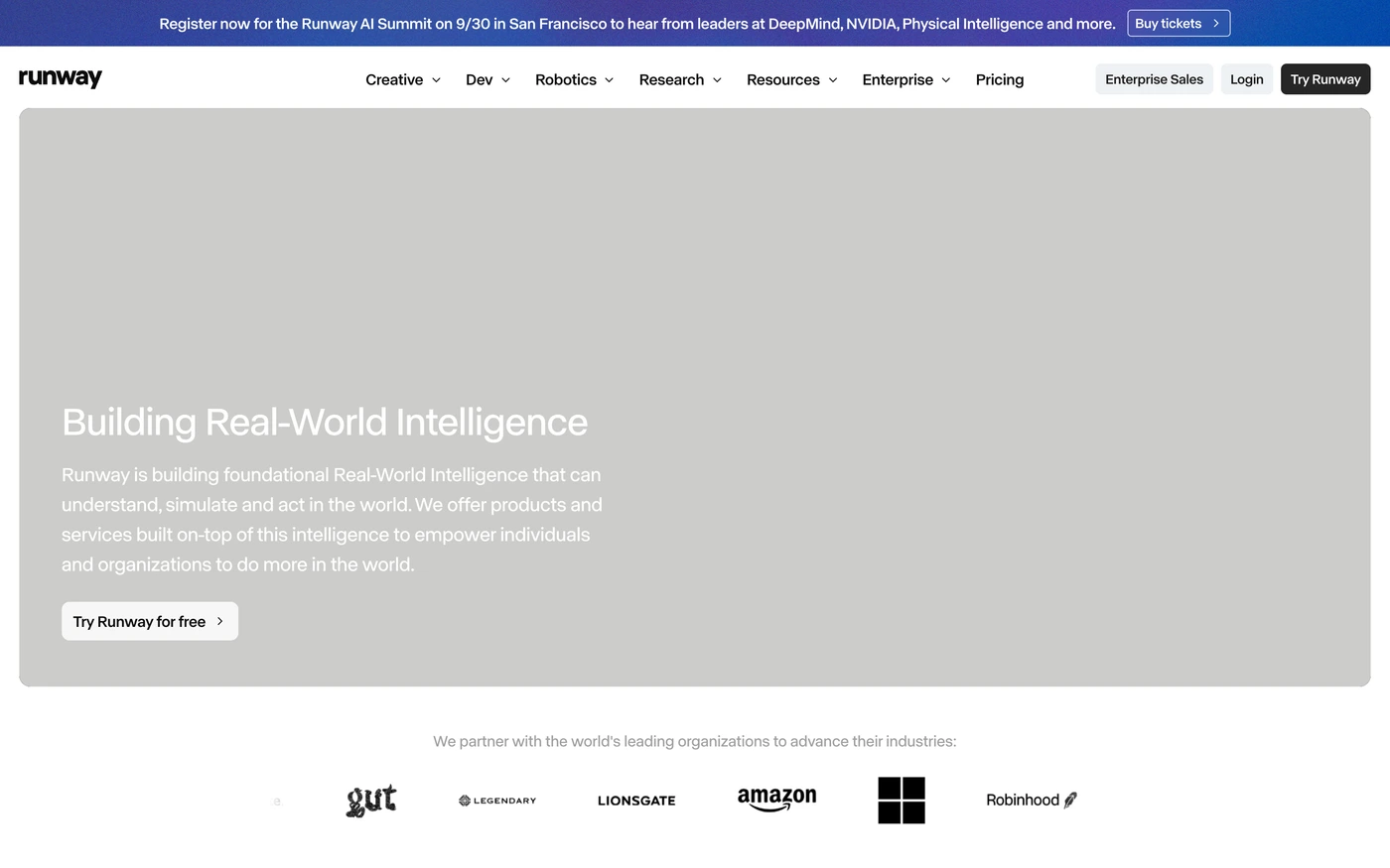 Runway homepage