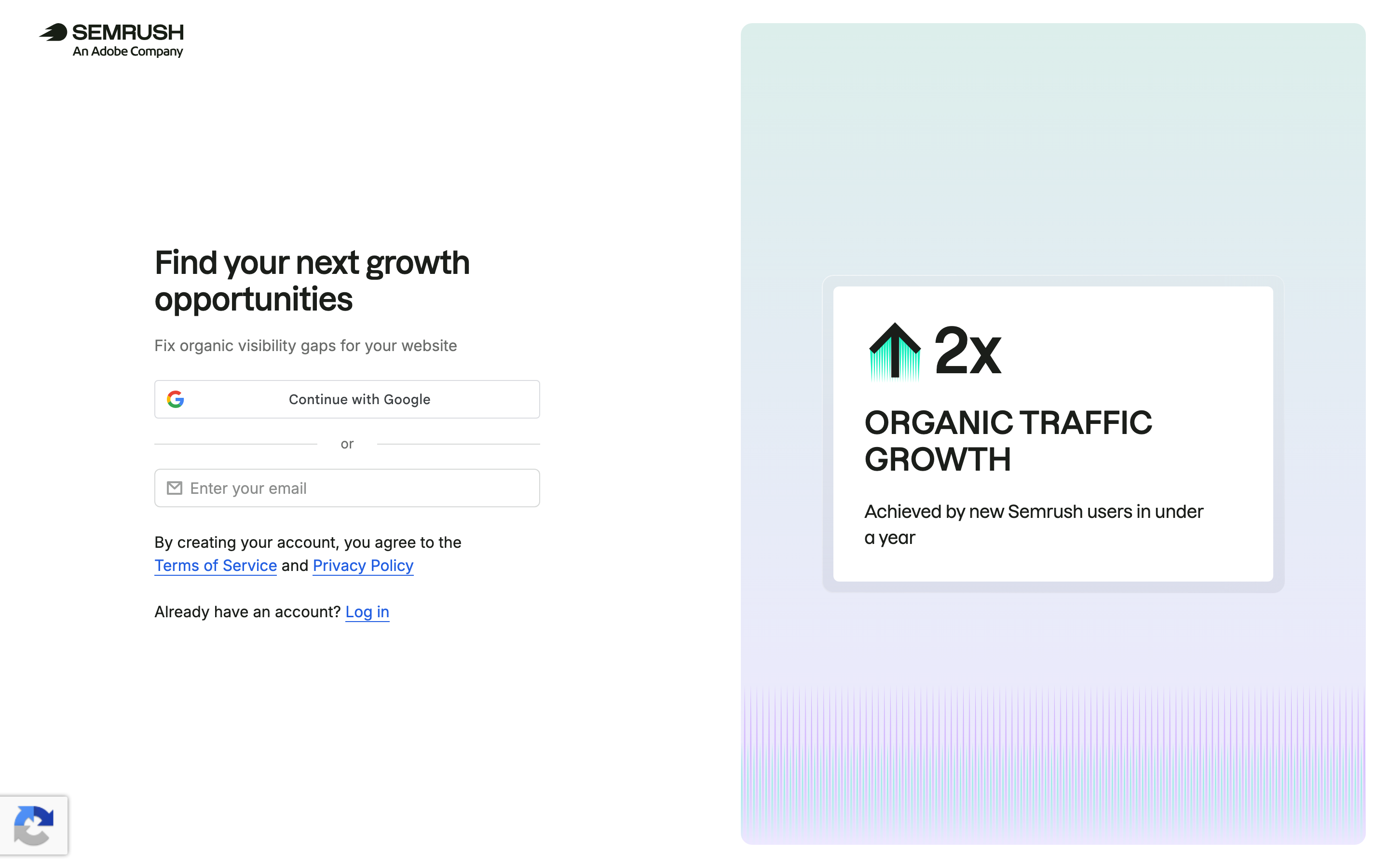 Semrush signup page