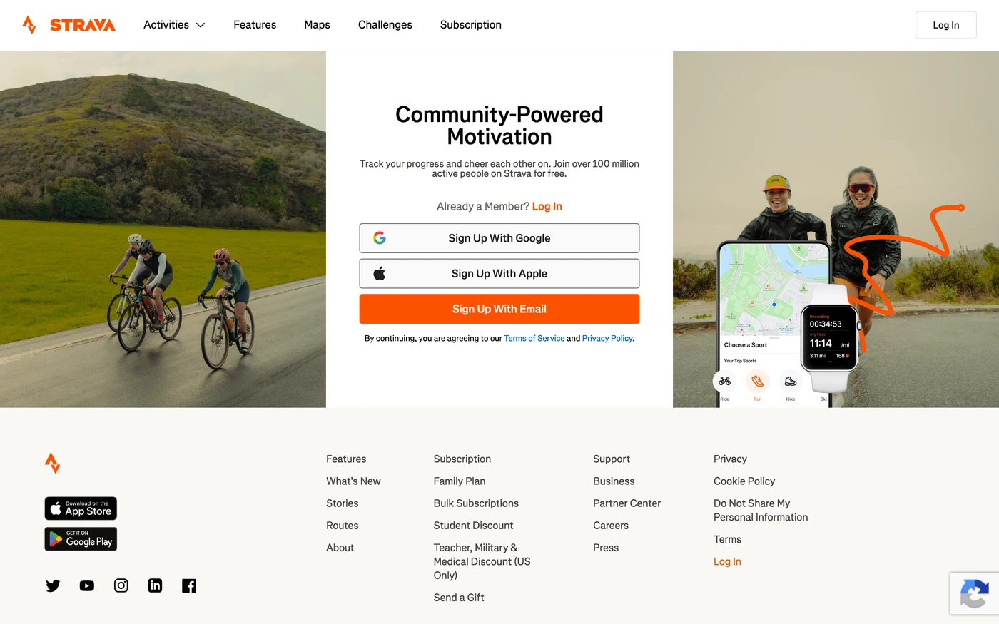 Strava homepage