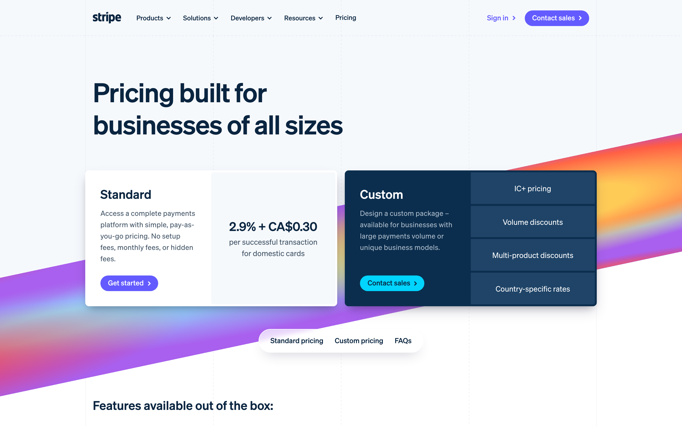 Stripe pricing page