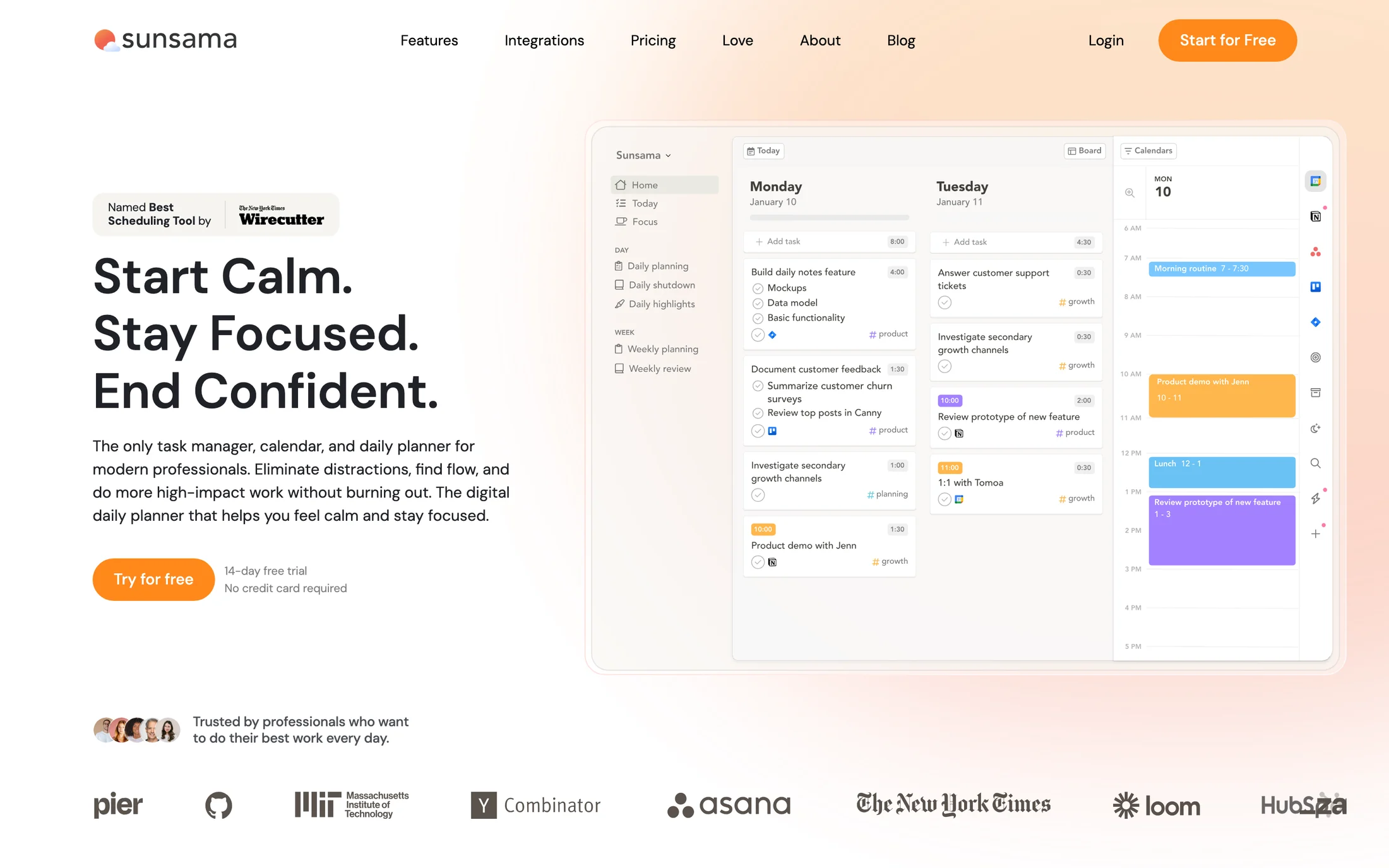 Sunsama website color scheme