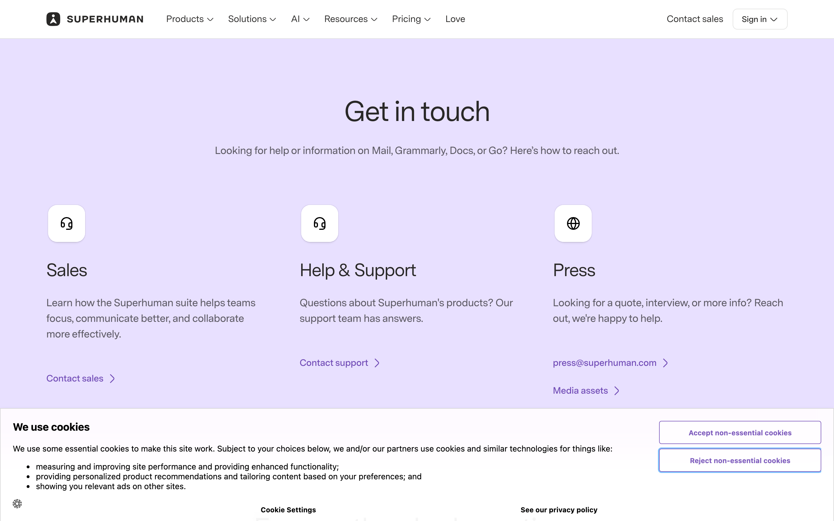 Superhuman contact page