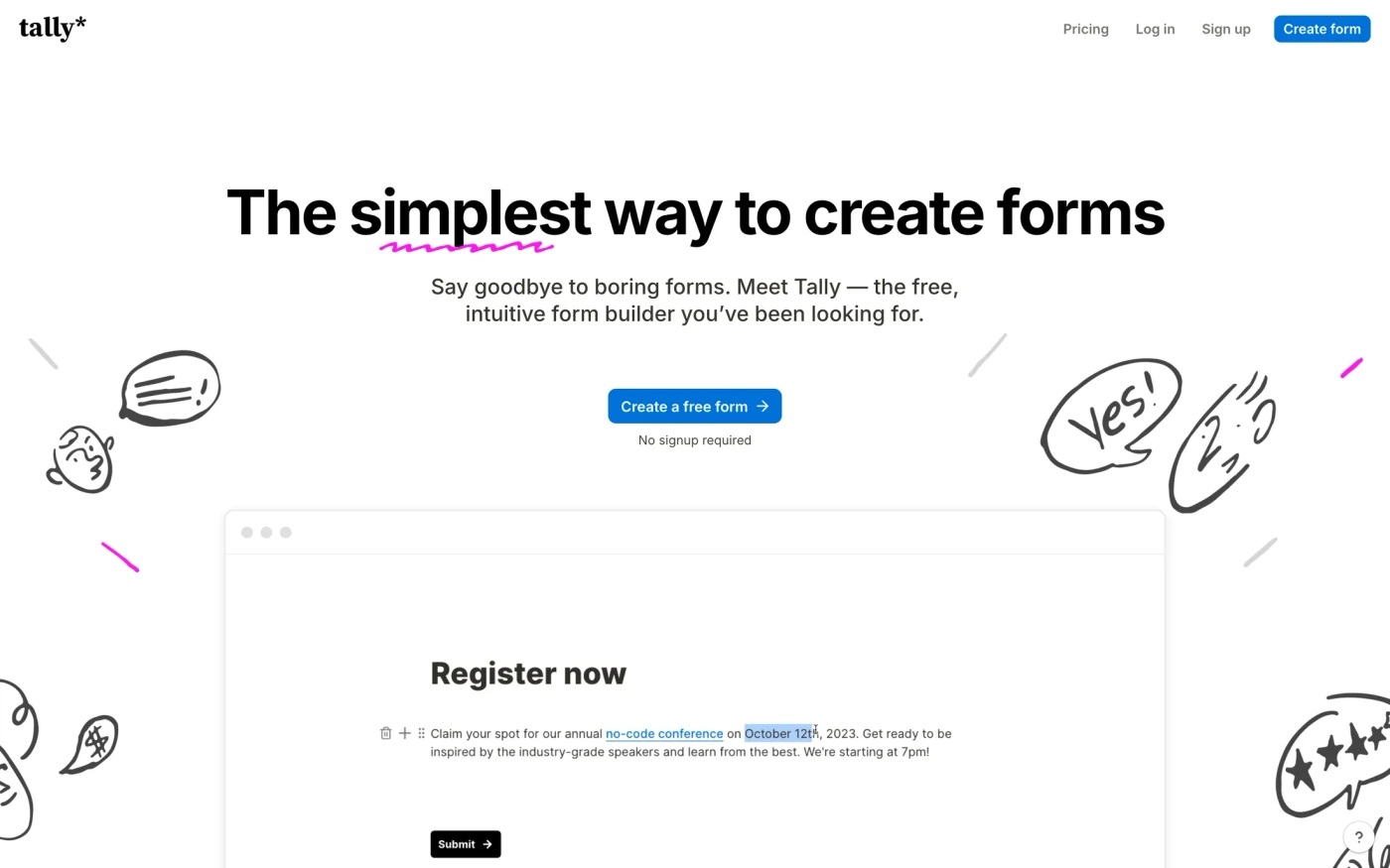 Tally homepage