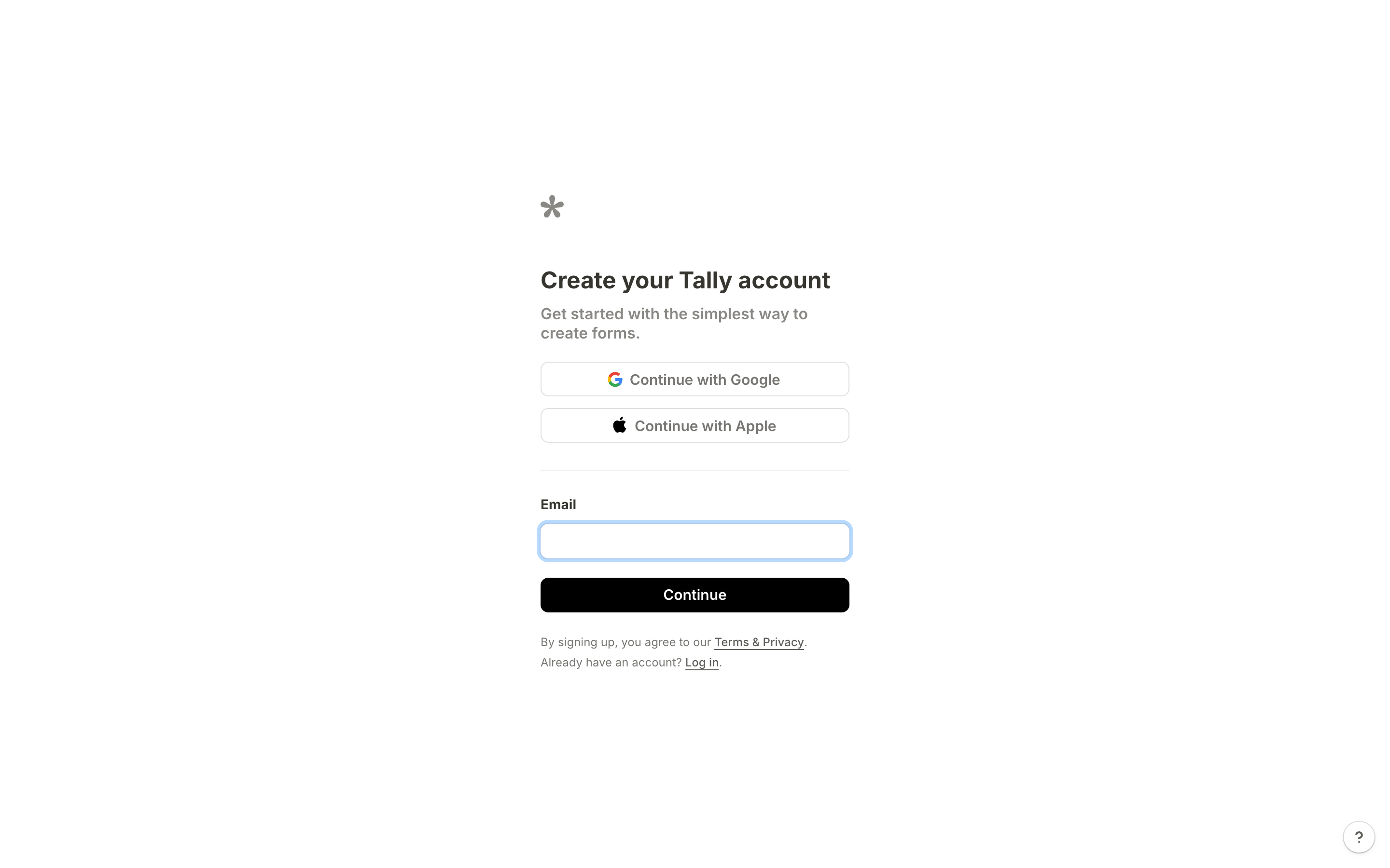 Tally signup page
