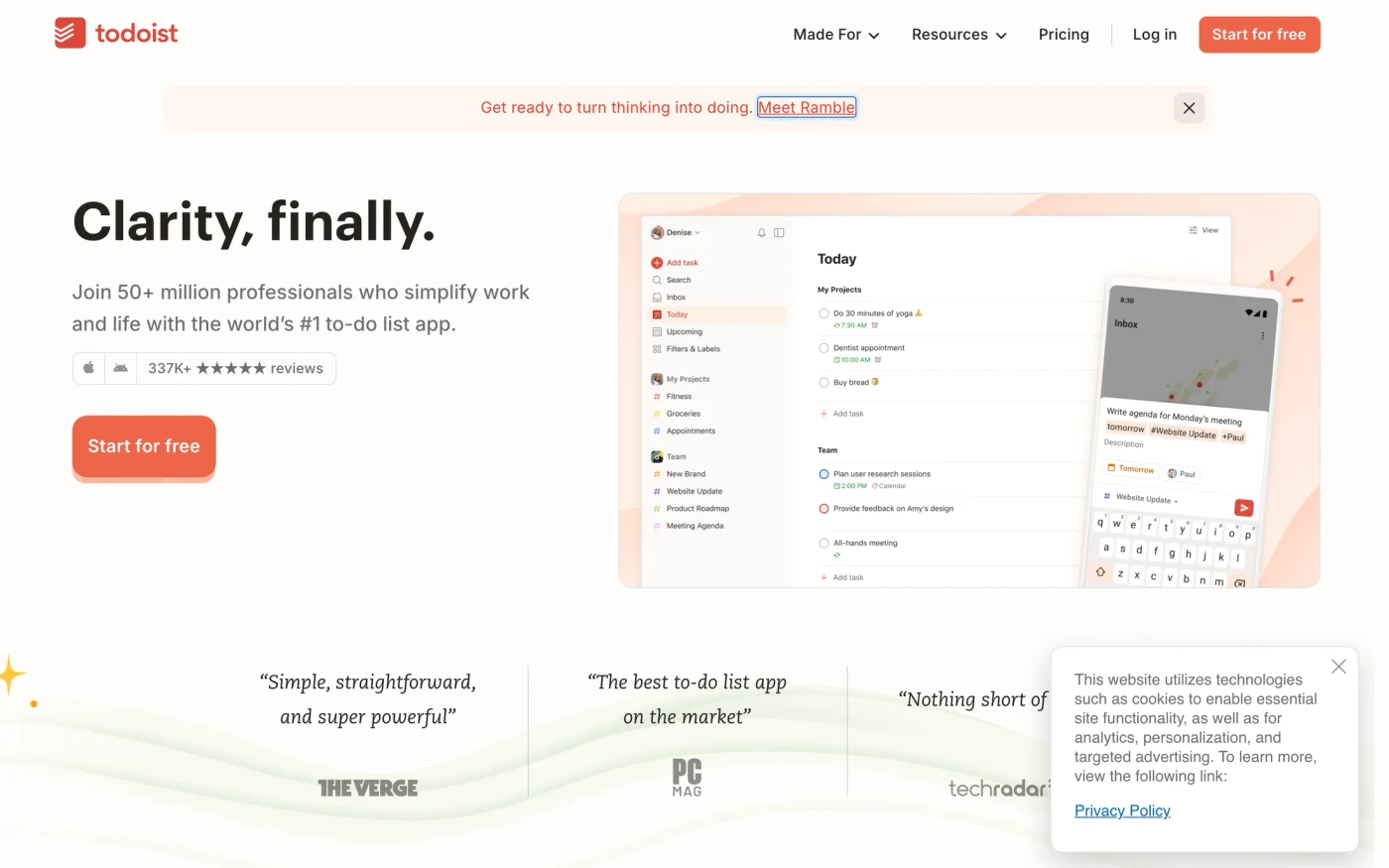 Todoist homepage