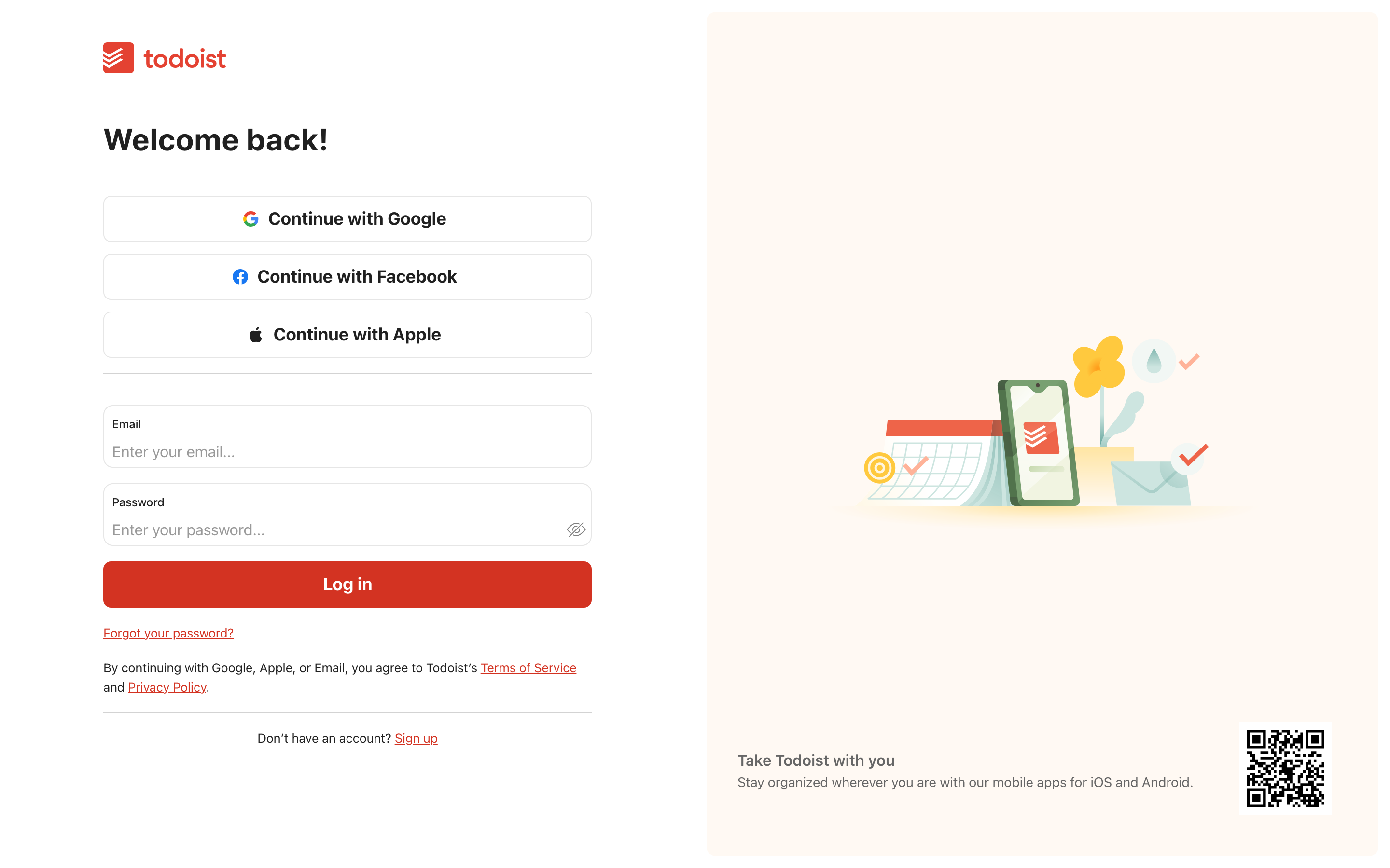Todoist login page