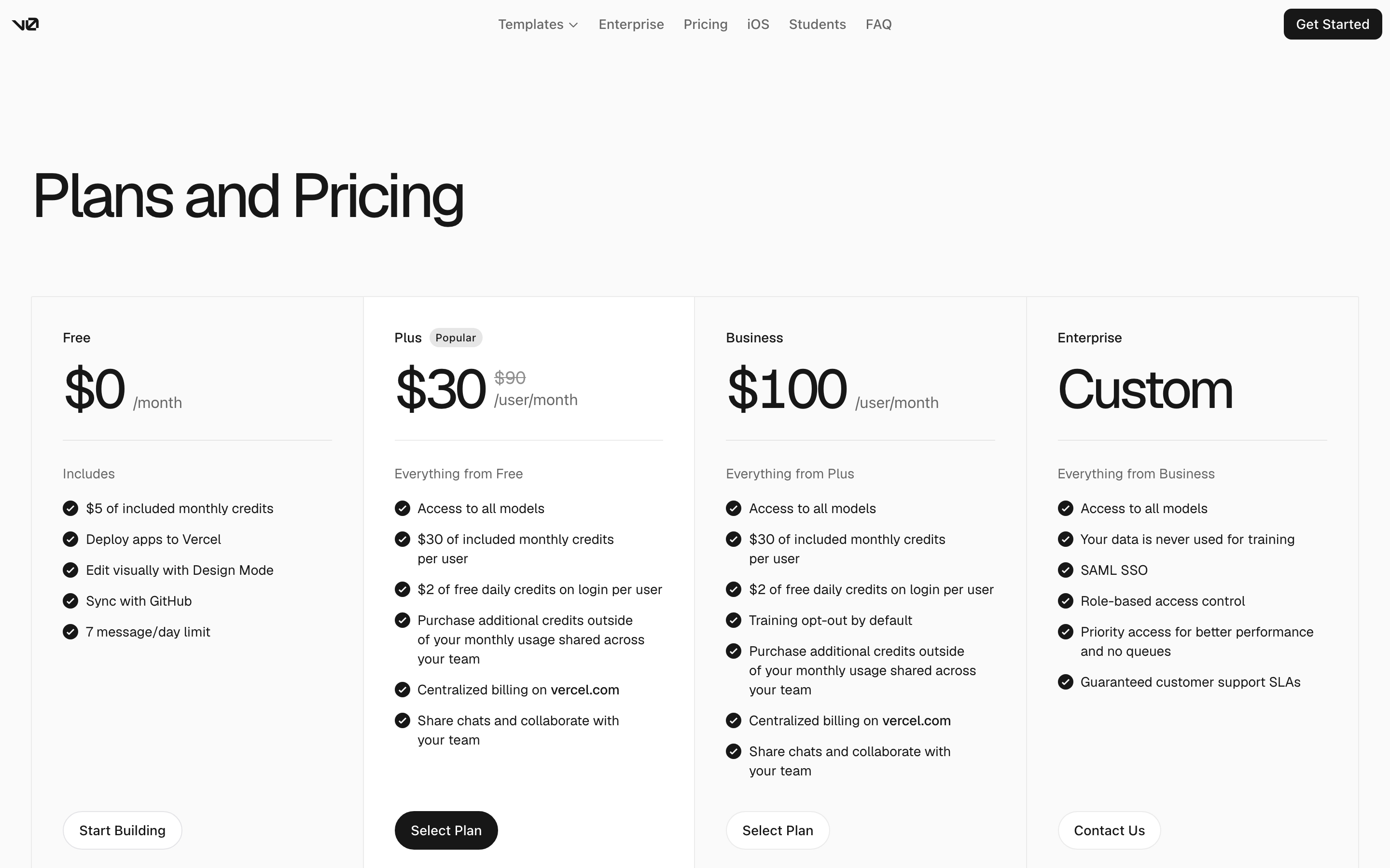 v0 pricing page