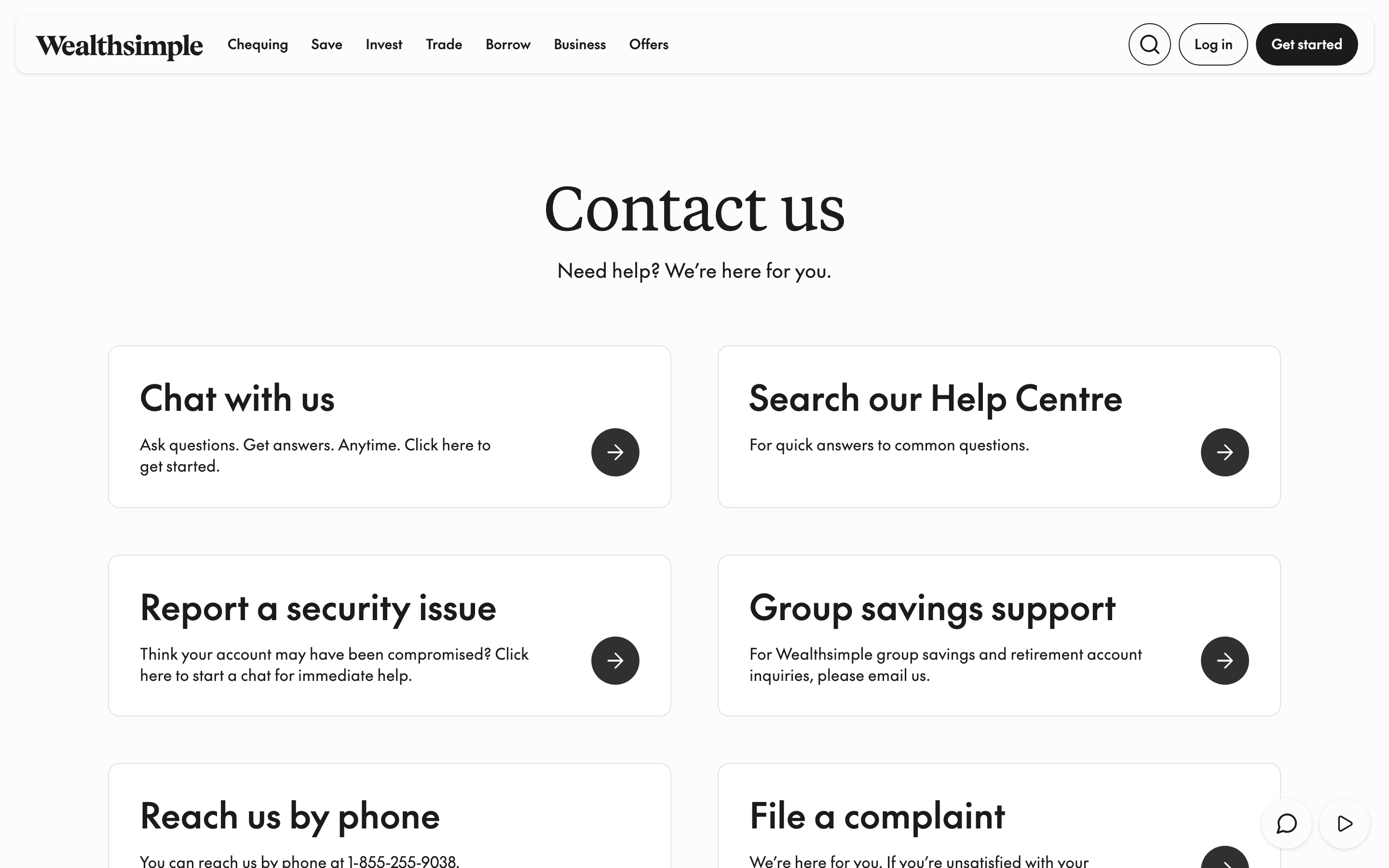 Wealthsimple contact page