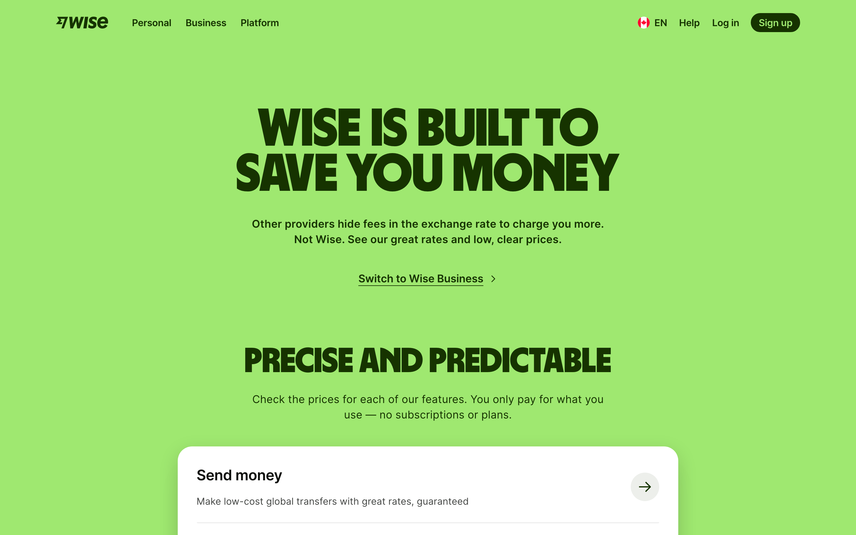Wise pricing page