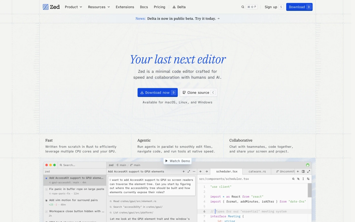 Zed homepage